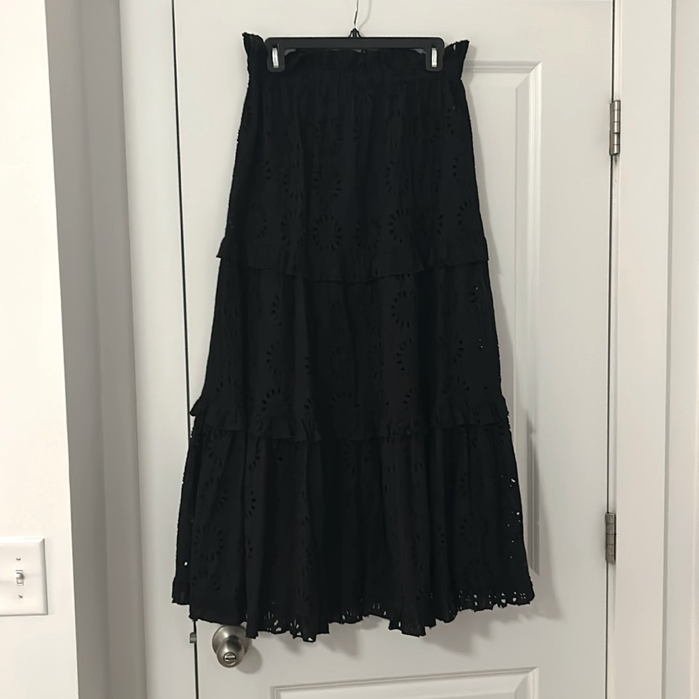 Tuckernuck Black Ruffled Midi Skirt, Size S